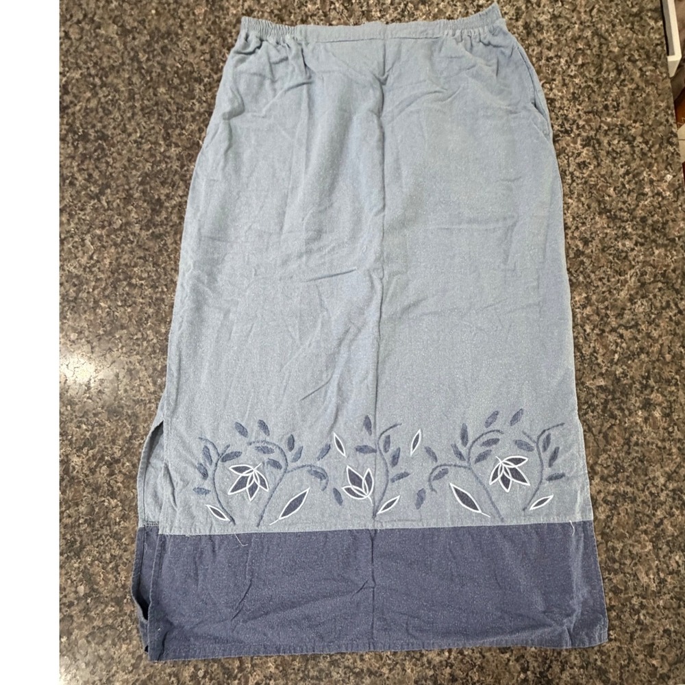 Stunt 100% Silk Maxi Skirt Blue Colorblock Floral Embroidered Pockets Large